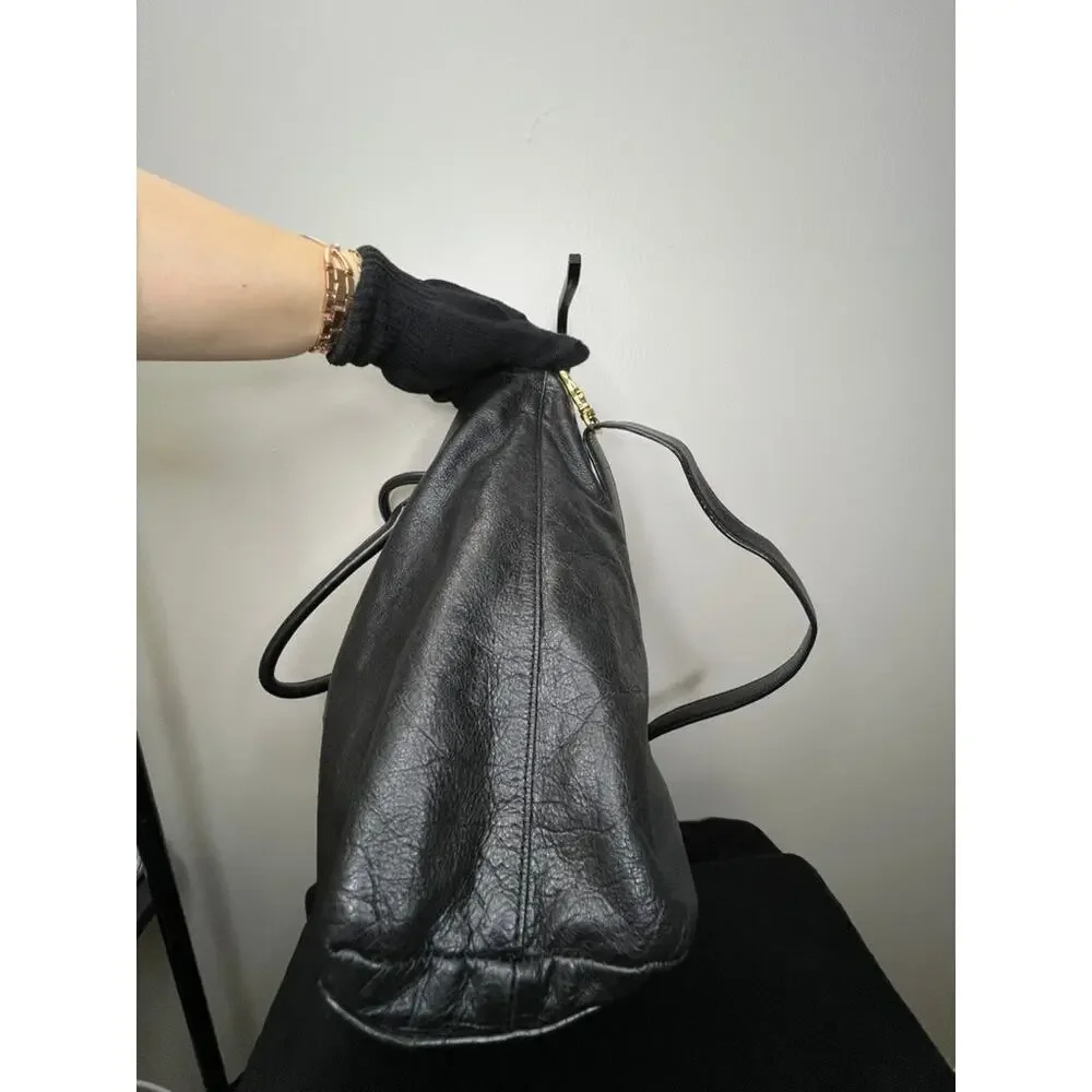 Tory Burch Black Pebbled Leather Large Slouch Tote Satchel Shoulder Bag